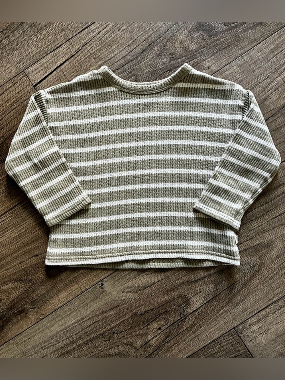 Striped Waffle Long Sleeve Tee - Olive & White